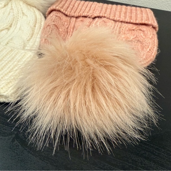 Loft Cozy Knit Pom-Pom Beanie Set - Cream & Pink - Picture 3 of 7